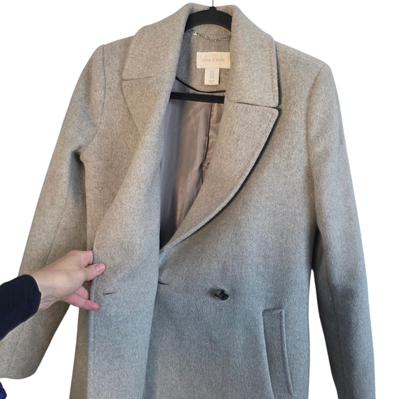 Deane & White Grey Wool Blend Tailored Coat Double Breasted Long Jacket Sz 6 - Picture 3 of 10
